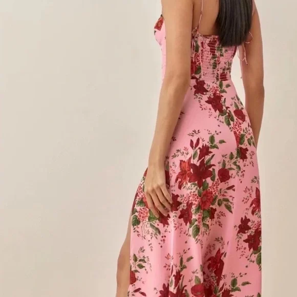Reformation Juliette Pink Floral Midi Dress, Size 10 - Picture 2 of 6